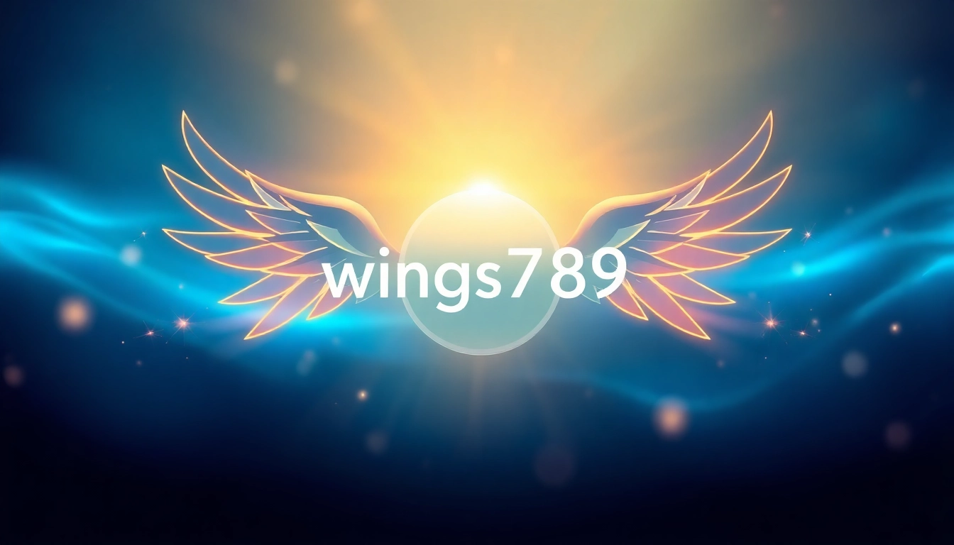 Experience the excitement of wings789 with a captivating logo illuminated by vibrant colors, symbolizing luxury and online gaming.