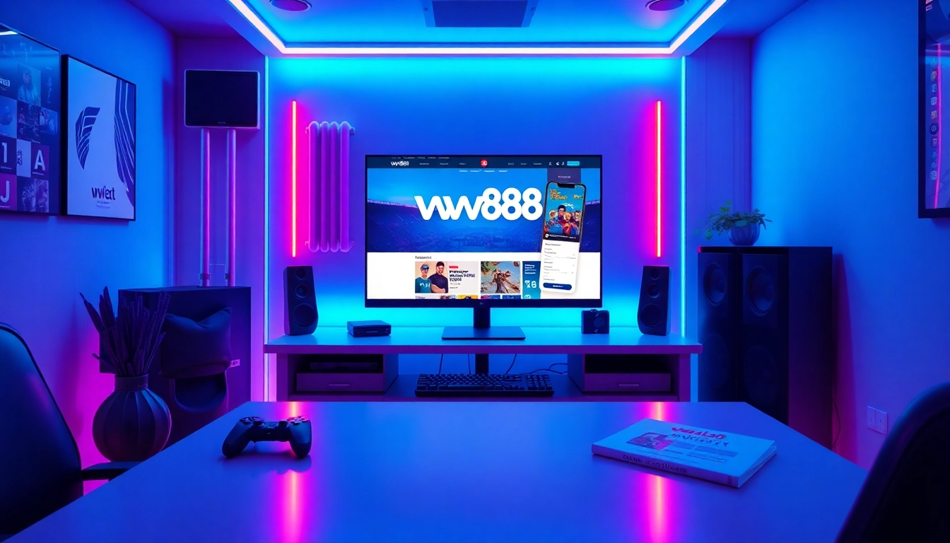 Explore the exciting features of ww88, showcasing a modern gaming setup with vibrant colors and technology.