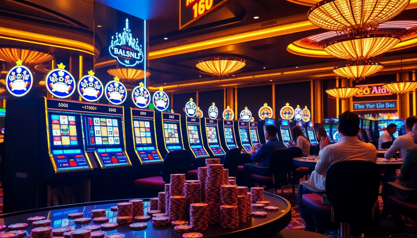 Experience thrilling j88 nổ hũ action with vibrant slot machines in a luxurious casino setting.
