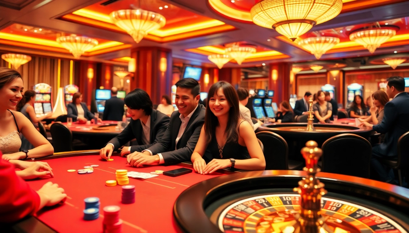 Experience the excitement of gambling with bong da lu fun as players engage at the vibrant casino poker tables.