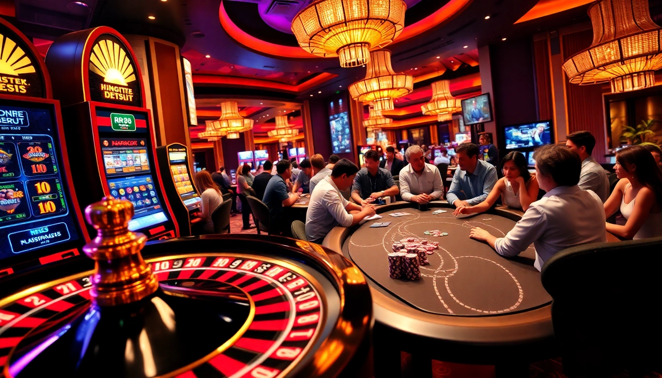 rr88 đăng nhập excitingly depicted with players engaged at a roulette table, showcasing dynamic casino atmosphere.