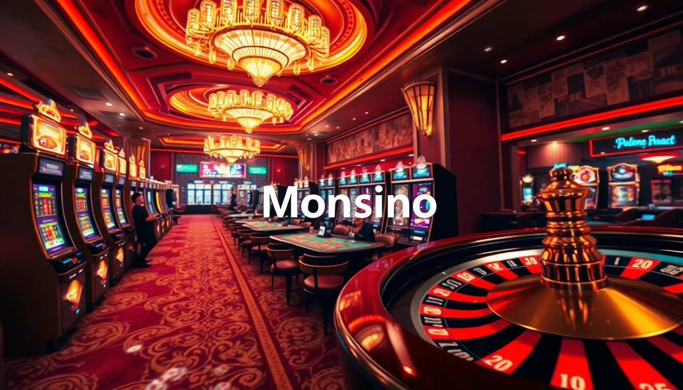 Monsino Casino offers an exciting gaming experience with vibrant tables and lively slot machines.