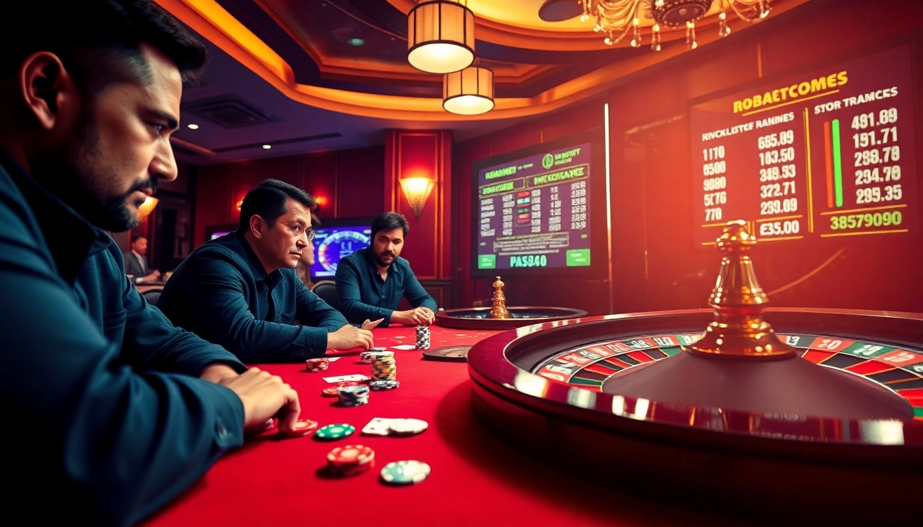 Catch the excitement at https://thabetcom.dev/ with players engaged in a vibrant poker game full of chips and cards.
