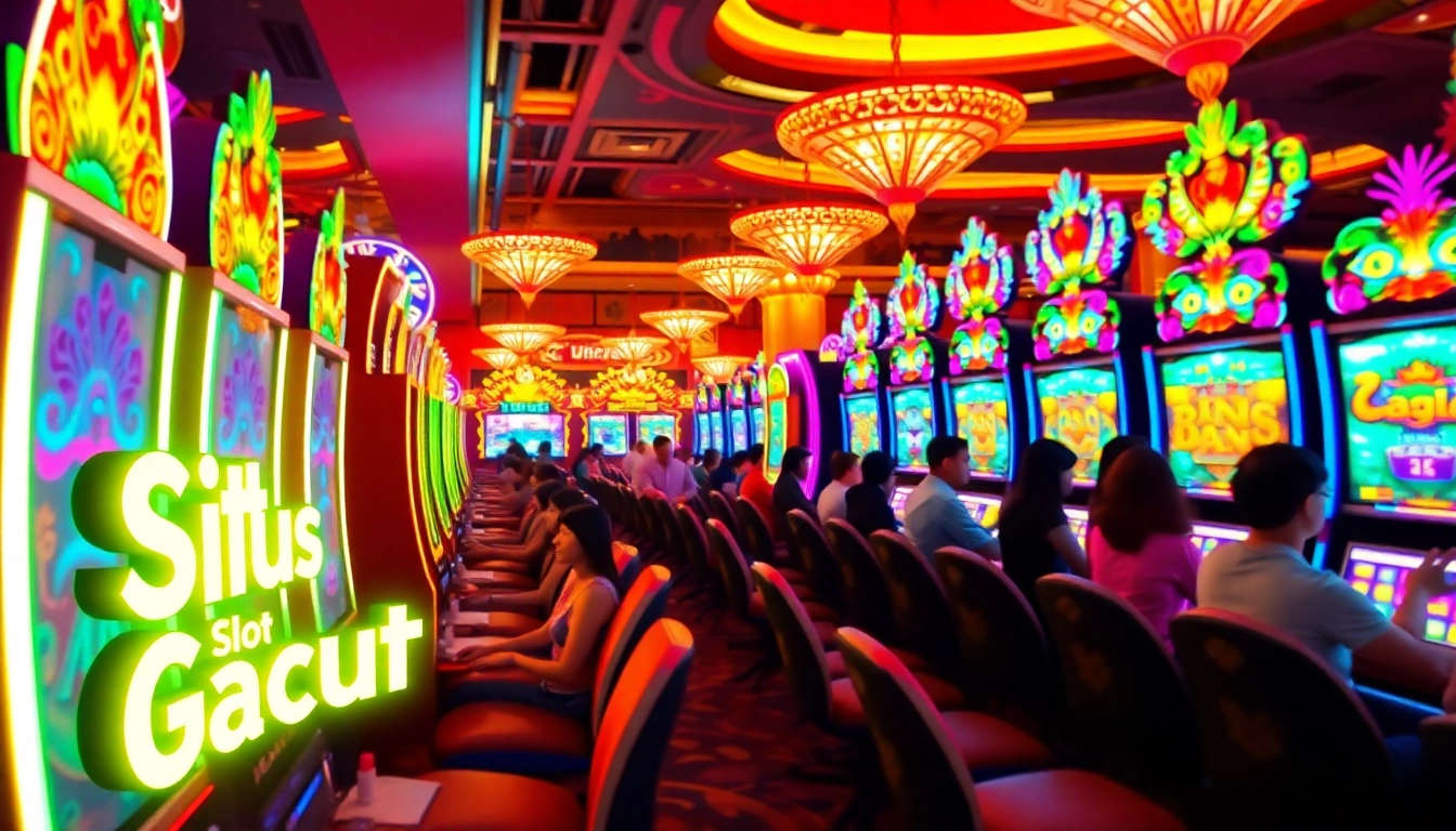 Enjoy the thrill of situs slot gacor with vibrant, colorful slot machines in a lively casino scene.